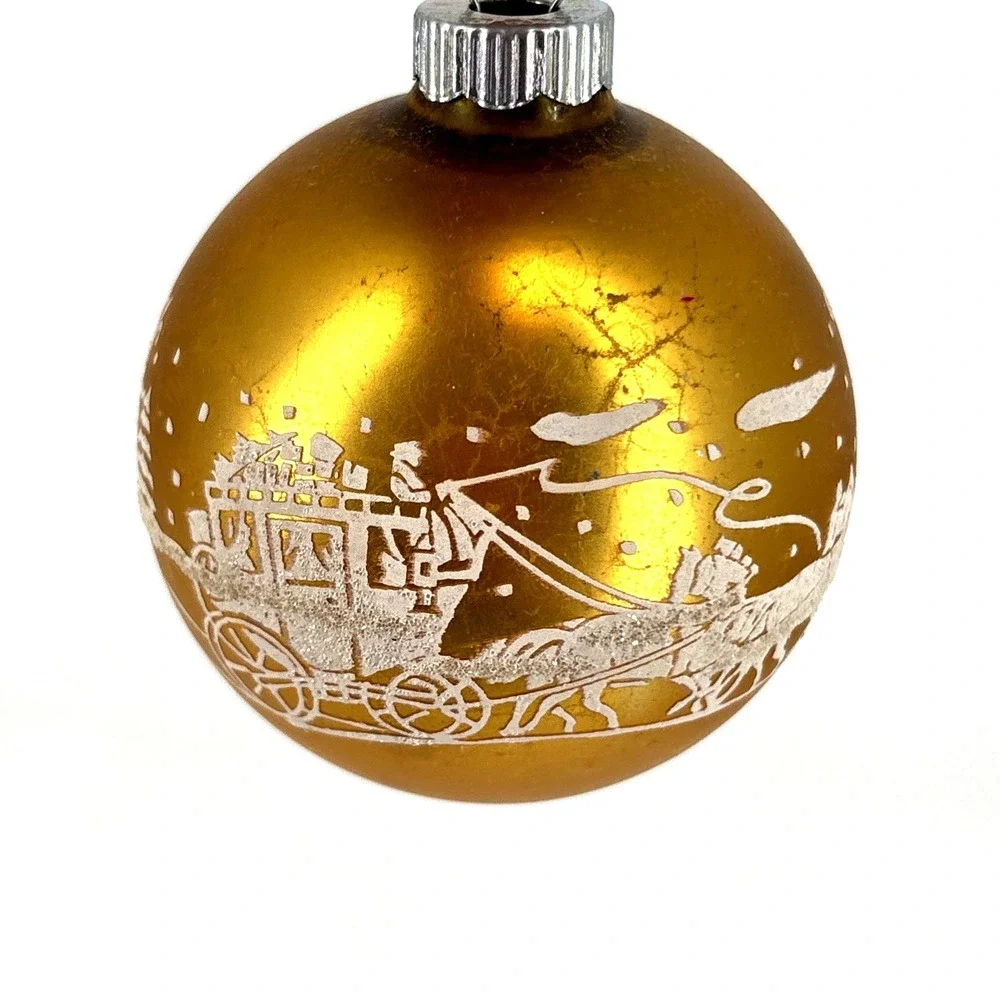 Vtg‎ Mercury Glass Horse Drawn Carriage Stencil Ornament Shiny Brite Gold